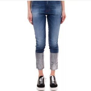$250 PT05 Jeans Size 28 Stretch Distressed Style Faded Coated Metallic Cuffs